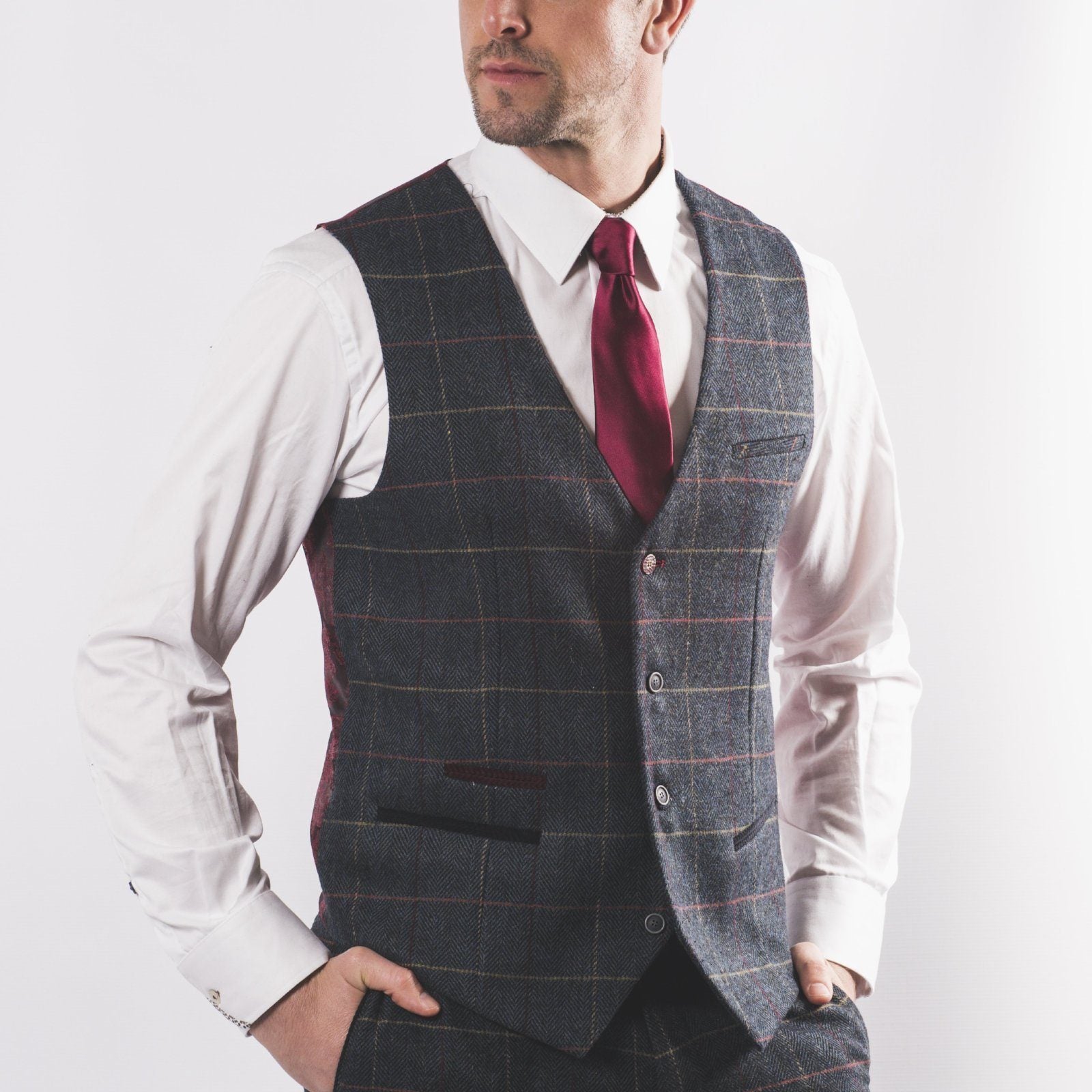 Red on sale tweed waistcoat