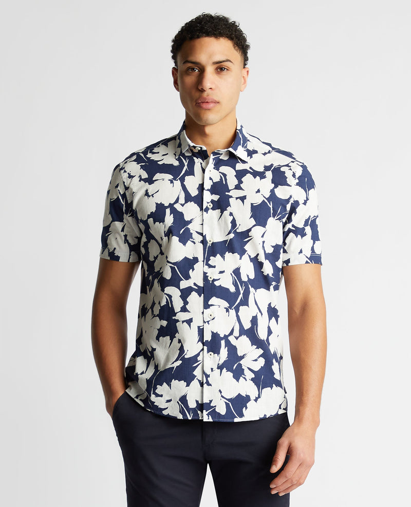 Big Navy Flower Print Short Sleeve Shirt - Remus Uomo