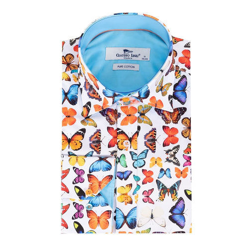 Butterfly Print Shirt White - Claudio Lugli