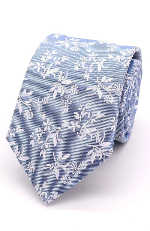 Classic Floral Silk Tie Sky - Leonard Silver