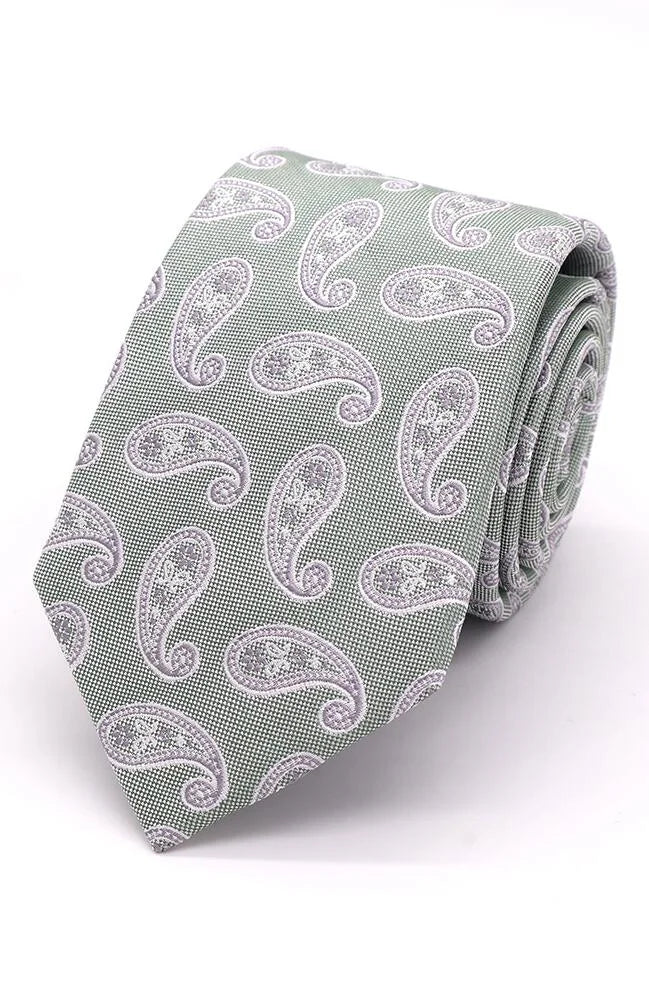 Classic Paisley Silk Tie Sage Green - Leonard Silver