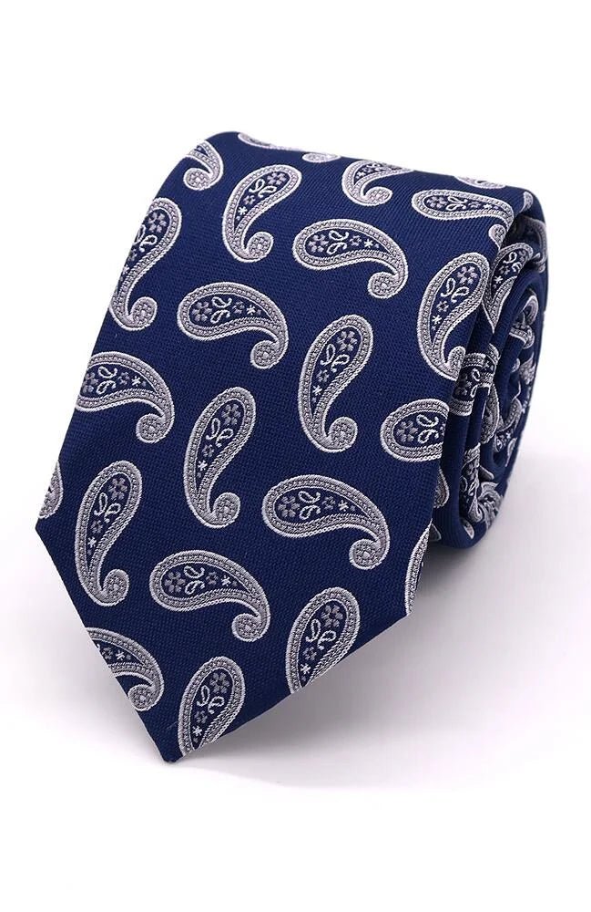 Classic Paisley Silk Tie Sage Navy - Leonard Silver