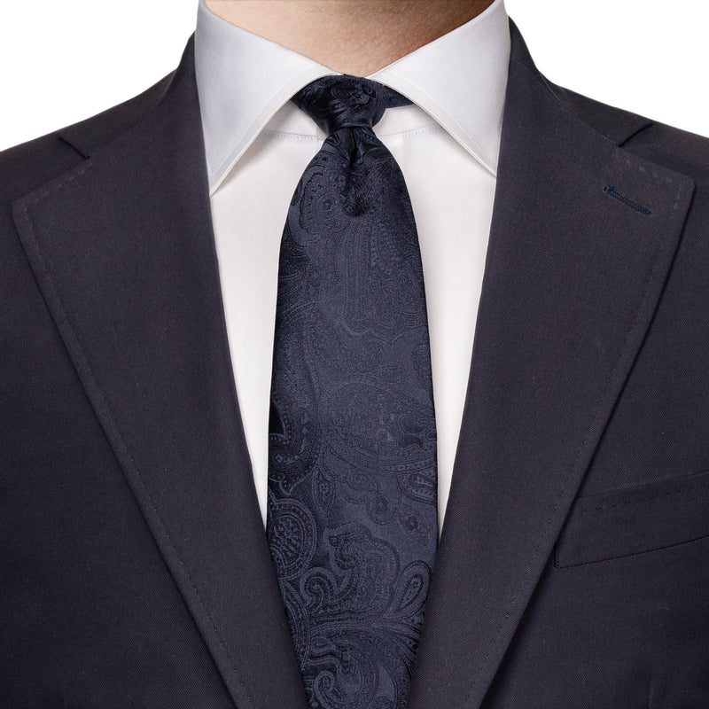 Dark Navy Silk Paisley Tie