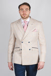 Double Breasted Ivory Jacket With Check & Peak Lapels - Leonard Silver