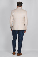 Double Breasted Ivory Jacket With Check & Peak Lapels - Leonard Silver