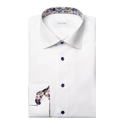 Floral Effect Signature Twill Shirt with Navy Buttons - Eton Shirts