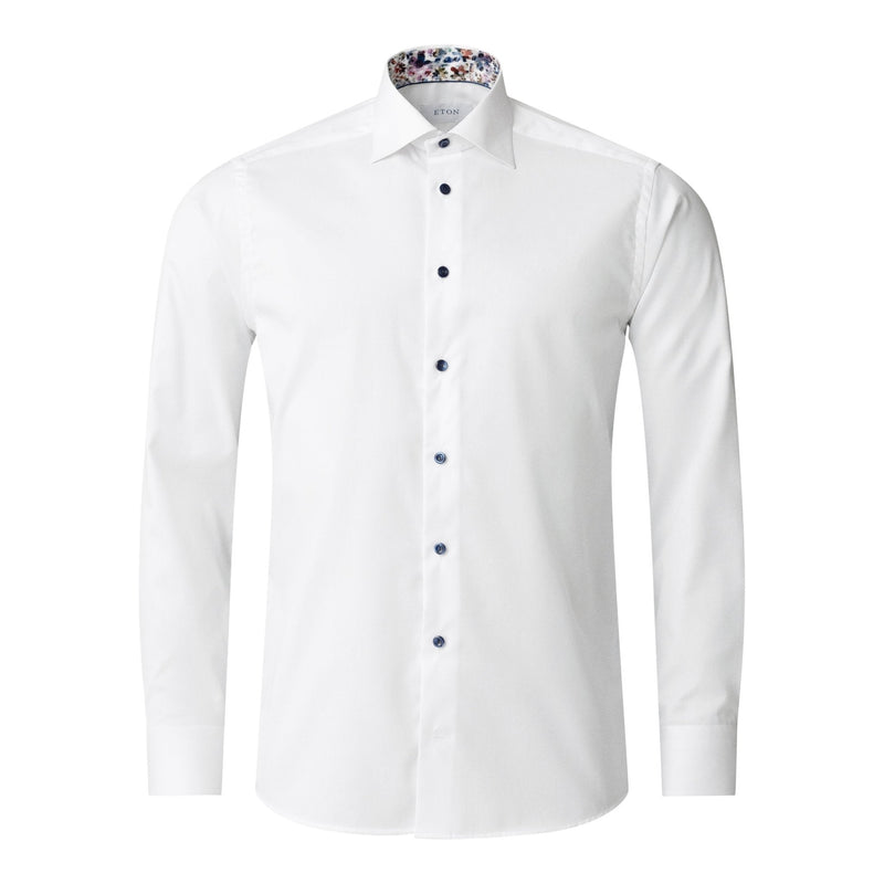 Floral Effect Signature Twill Shirt with Navy Buttons - Eton Shirts