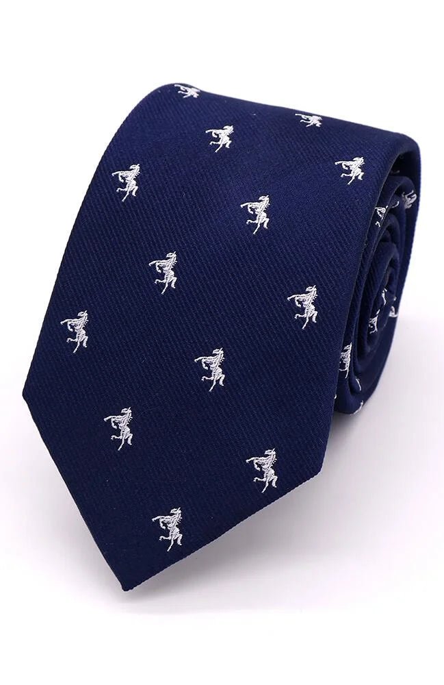 Horse Silk Tie Silver on Navy - Leonard Silver