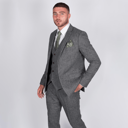 Hunter Grey Plain Weave Tweed Suit - Torre