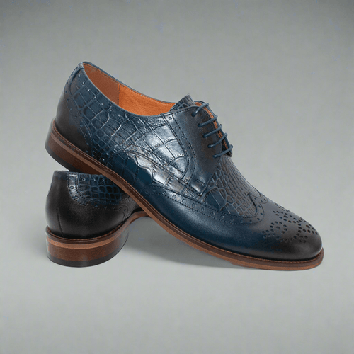 Lacuzzo Dark Blue Snake Skin effect Leather Oxford Brogue - Lacuzzo