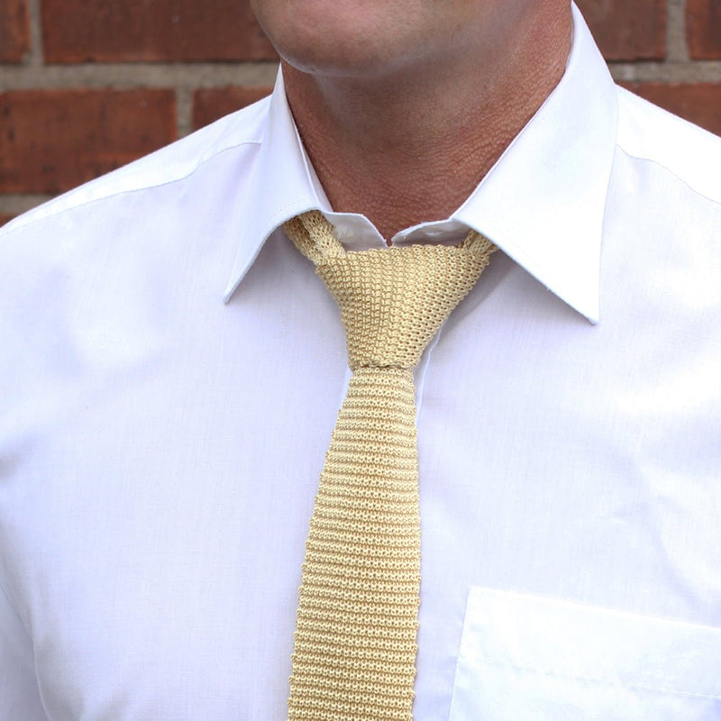 Light Gold Knitted Silk Tie - Knightsbridge