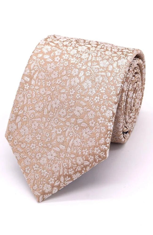 Micro Floral Tie Silver on Champagne - Leonard Silver