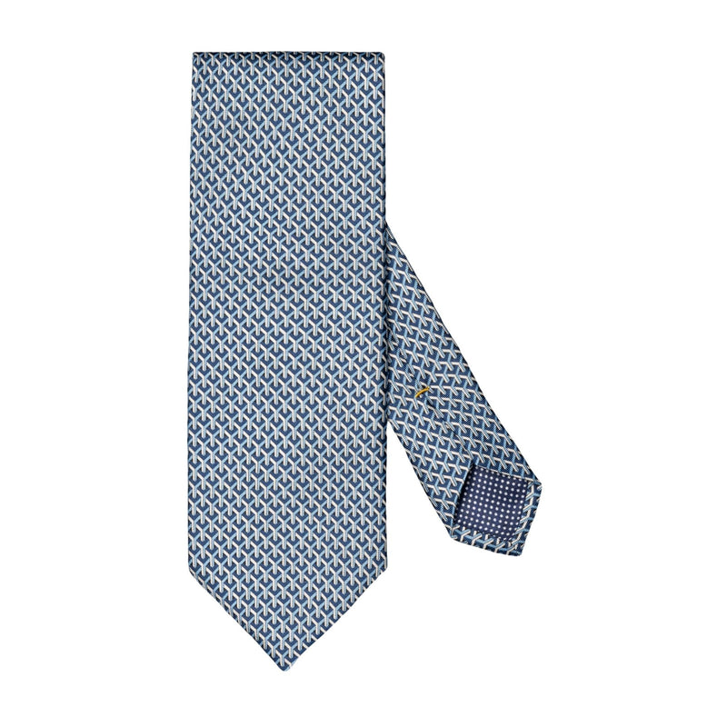 Mid Blue Geometric Print Silk Tie - Eton Shirts