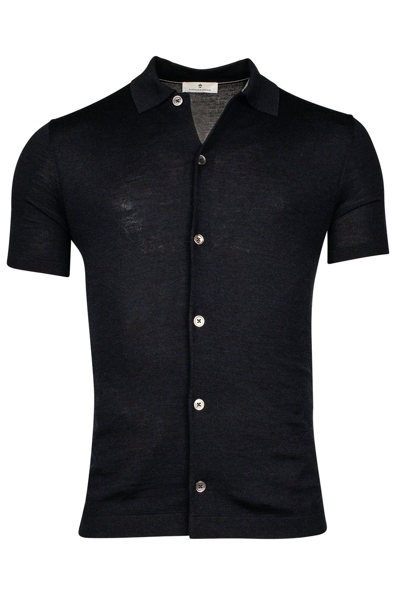 Navy Cardigan Short Sleeve Polo - Thomas Maine