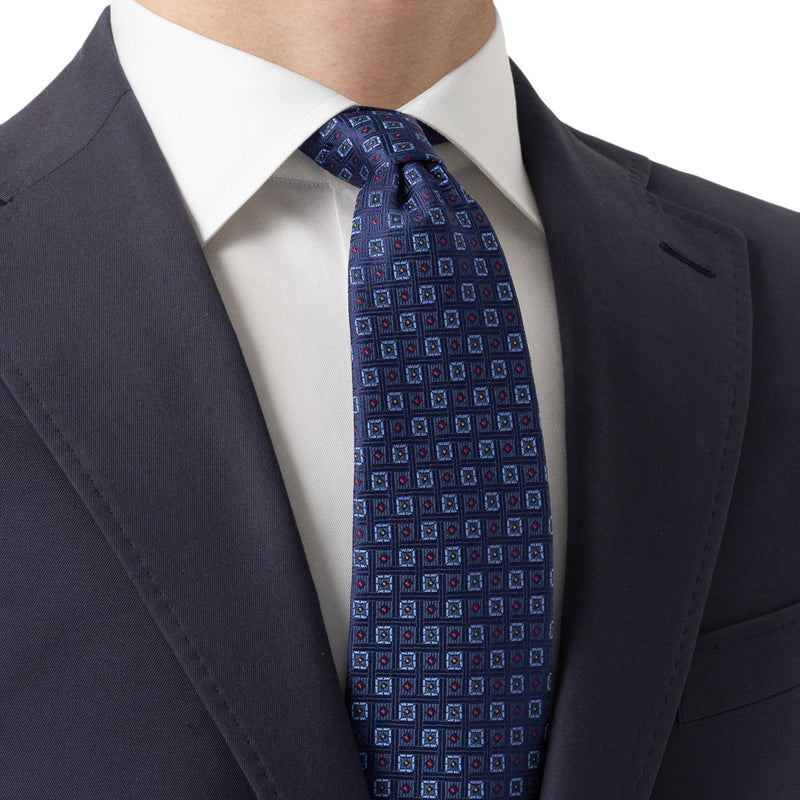 Navy Geo Italian Made Silk Tie - Eton Shirts