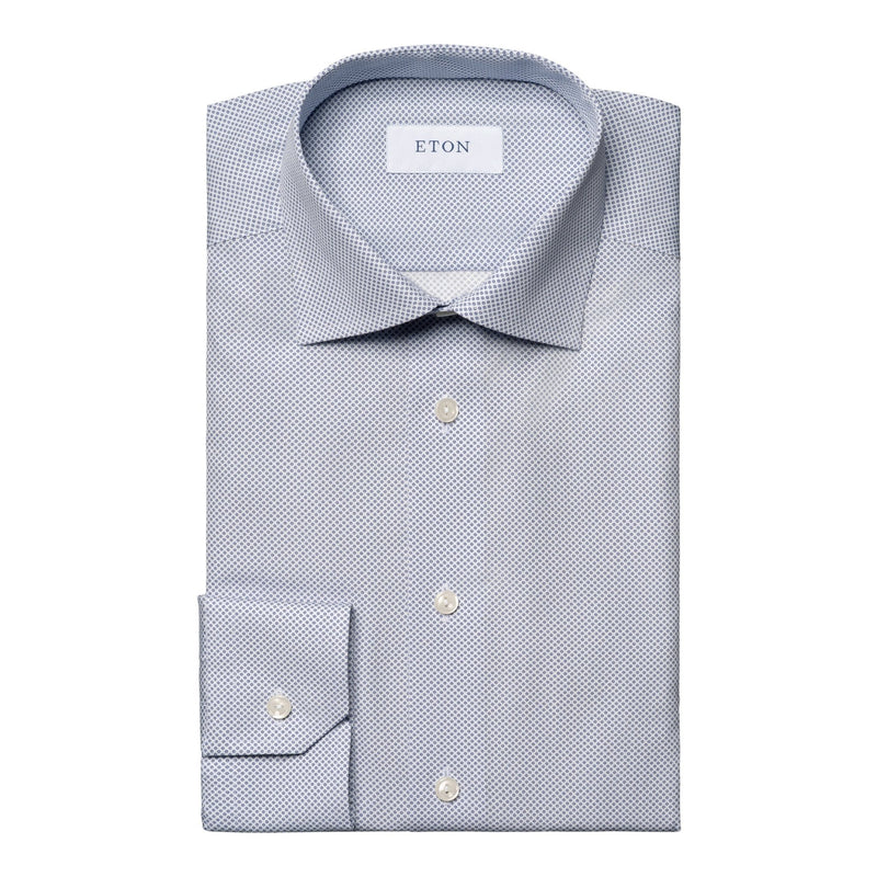 Navy Micro Print Poplin Shirt - Eton Shirts