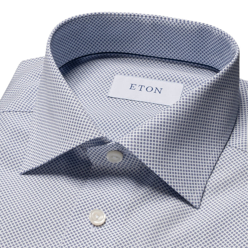 Navy Micro Print Poplin Shirt - Eton Shirts