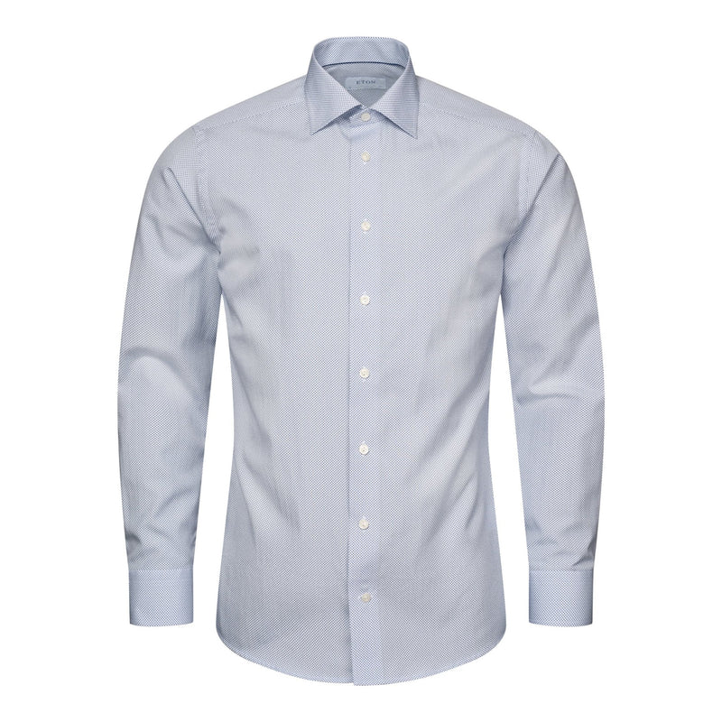 Navy Micro Print Poplin Shirt - Eton Shirts