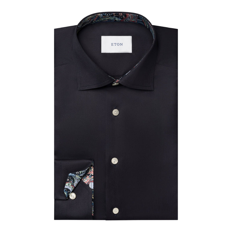 Navy Signature Twill Paisley Effect Shirt - Eton Shirts