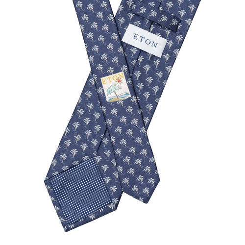 Palm Tree Print Navy Silk Tie - Eton Shirts