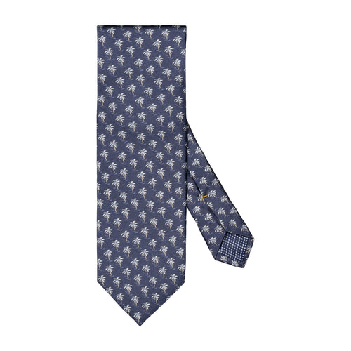 Palm Tree Print Navy Silk Tie - Eton Shirts