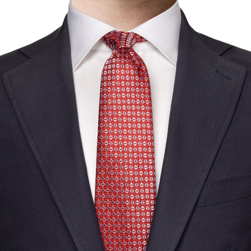 Red Silk Tie With Geometric Pattern - Eton Shirts