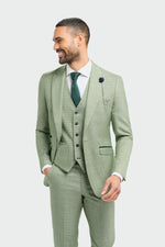 Sage Green Suit With Check & Peak Lapels - Leonard Silver