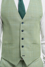 Sage Green Suit With Check & Peak Lapels - Leonard Silver