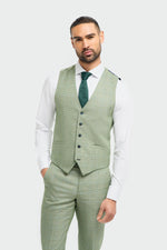 Sage Green Suit With Check & Peak Lapels - Leonard Silver