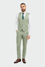 Sage Green Suit With Check & Peak Lapels - Leonard Silver