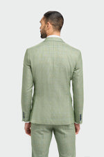 Sage Green Suit With Check & Peak Lapels - Leonard Silver