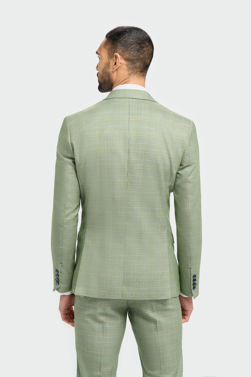 Sage Green Suit With Check & Peak Lapels - Leonard Silver