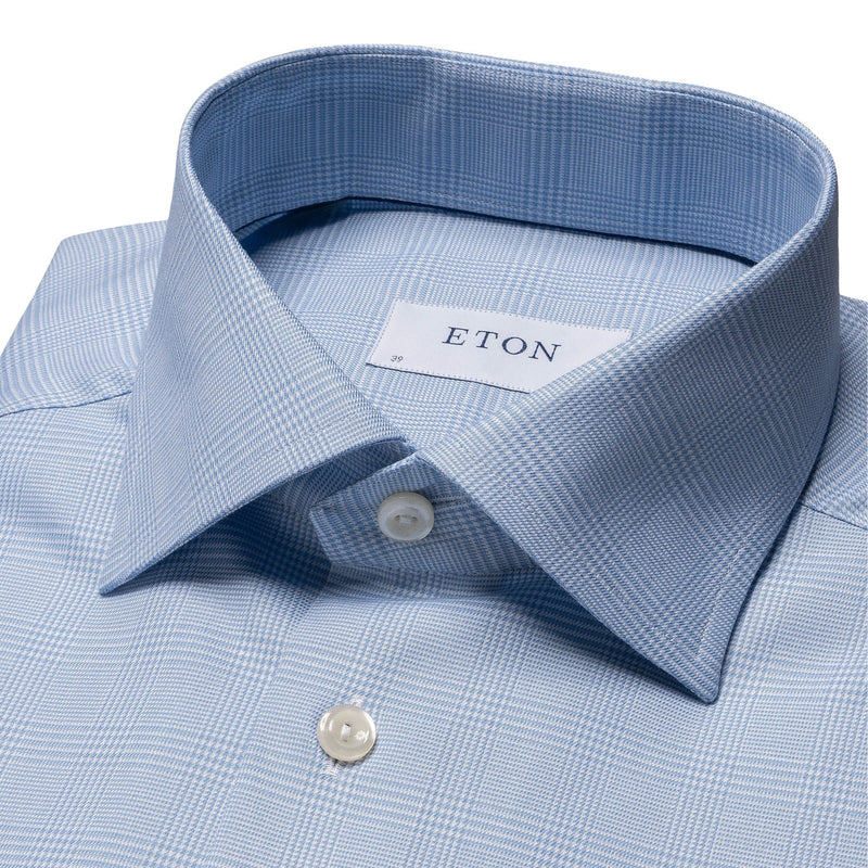 Sky Blue Prince of Wales Check Shirt - Eton Shirts