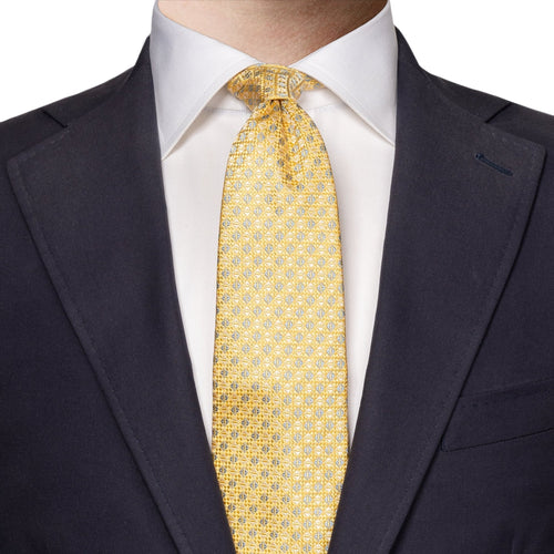 Yellow Silk Tie with Geometric Pattern - Eton Shirts